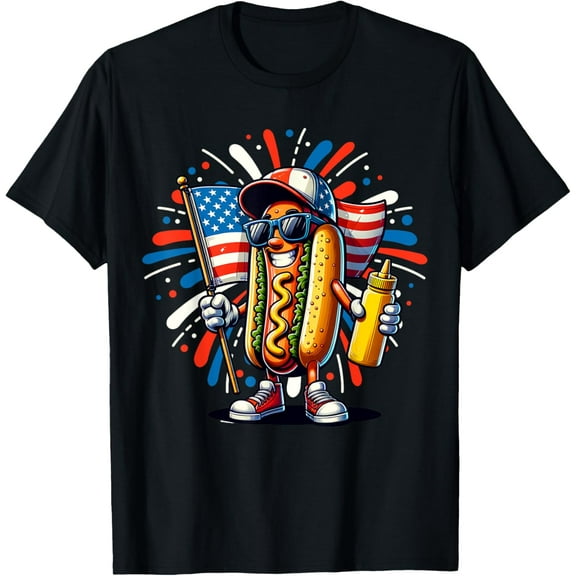 USA Hot Dog American Flag USA 4th Of July Fourth Patriotic T-Shirt Tee