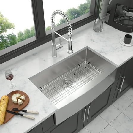 CoSoTower 33 Brushed Nickel Farmhouse Sink - 33 Inch Kitchen Sink Stainless Steel 16 Gauge Apron Front Kitchen Sink