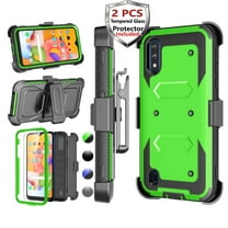 Njjex Phone Cases for Samsung Galaxy A01 5.7" 2020, [2 Pack Temerped Glass Screen Protector] Combo Holster Belt Clip [Heavy Duty] [Kickstand] Full-Body Rugged Holster Case (Green)