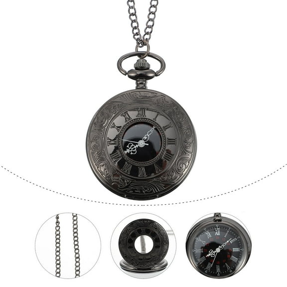 Soimiss Steampunk Pocket Watch with Chain Black Zinc Alloy 1Pcs
