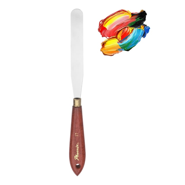 Paquete de 1 cuchillo de paleta No.17, 9.1" de largo con espátula flexible de acero inoxidable y mango de madera para raspar, mezclar, pintura al óleo acrílica en lienzo