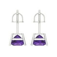 thumbnail image 4 of 4 ct Screw-Back Stud Earrings for Women | 7.0mm Princess Cut Natural Amethyst | 18K White Gold, 4 of 5