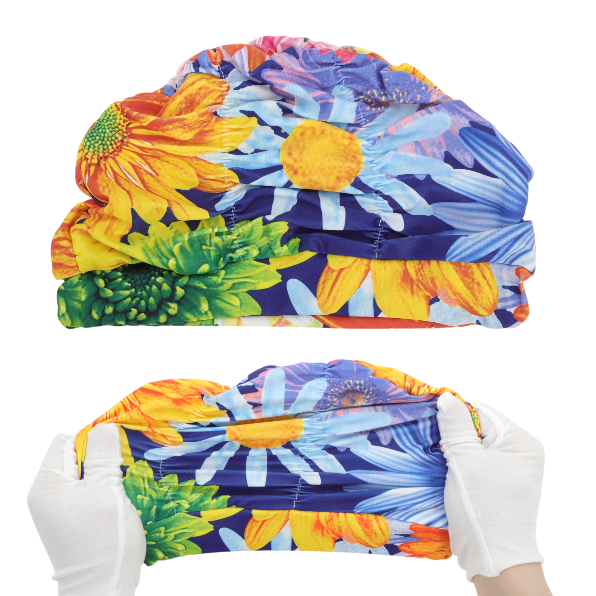 Unique Bargains 1Pc Breathable Pleated Style Swimming Cap Blue Green