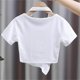thumbnail image 5 of Camiseta de Manga Corta Crop Top de Verano de Manga Corta de las Niñas de Estilo Occidental de Color Sólido para Niños Niños Niños Pequeños Casual, 5 of 8