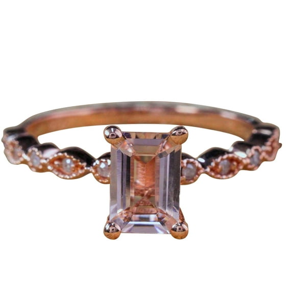 1.25 Carat Real and Natural Morganite and Man made diamond moissanite Engagement Ring Sterling Silver with 18k Gold Plating