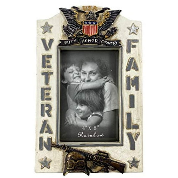 Urbalabs US Veteran Family Picture Frame 4 x 6 Military Gifts Service Member Decor Photo Frame Wall Hanging or Standing 4x6 Picture Frames United States US Flag Military Picture Box