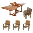 thumbnail image 2 of All Things Cedar TE90-24-W 7-Piece Teak Extension Patio Table Stacking Arm Chair Set | White Cushions - 72L x 36W x 30H, 2 of 5