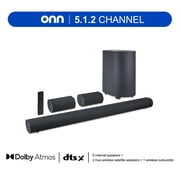 onn. 5.1.2 Surround Soundbar System with Dolby Atmos,Wireless Subwoofer and Ture Wireless Satellites, 42"