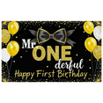 thumbnail image 2 of Mr ONEderful Happy First Birthday Banner Black Gold Bow Balloon Decoration Backdrop Party Supplies Photography Props Celebration Events, 2 of 8