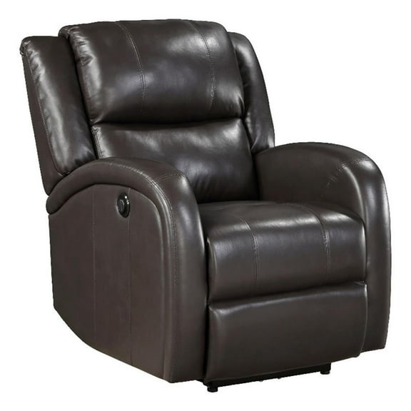 Karena 38 Inch Power Reclining Accent Chair- Brown Faux Leather- Solid Wood