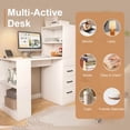 thumbnail image 3 of L Shaped Desk with Hutch, Home Office Corner Desk with 3 Drawers and Bookshelf, Charging Station, White Computer Desk for Home Office, 3 of 9