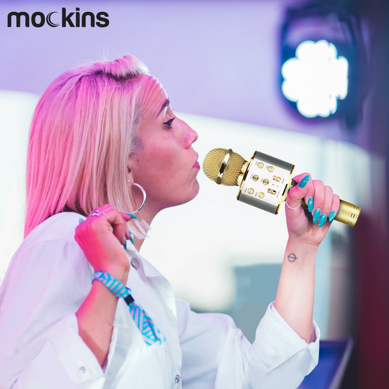 Nevlers Mockins Gold Bluetooth Karaoke Microphone for Kids with Built in  Bluetooth Microphone Wireless Speaker | Wireless Microphone Karaoke
