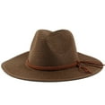 thumbnail image 2 of Womens Mens Wide Brim Straw Panama Hat Fedora Summer Beach Sun Hat UPF Straw Hat, 2 of 2