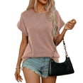 thumbnail image 3 of CALIPESSA Trendy Ribbed Tops for Women 2024 Casual Cap Sleeve Loose Summer T Shirts Khaki S, 3 of 5