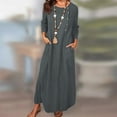 thumbnail image 6 of QUYUON Linen Dress Women - Summer Round Neck 3/4 Sleeve Button Long Dresses with Pockets Solid Color Casual Loose Flowy A-Line Shirt Dress Beach T-Shirt Sundress Style D-1233 Gray XL, 6 of 7