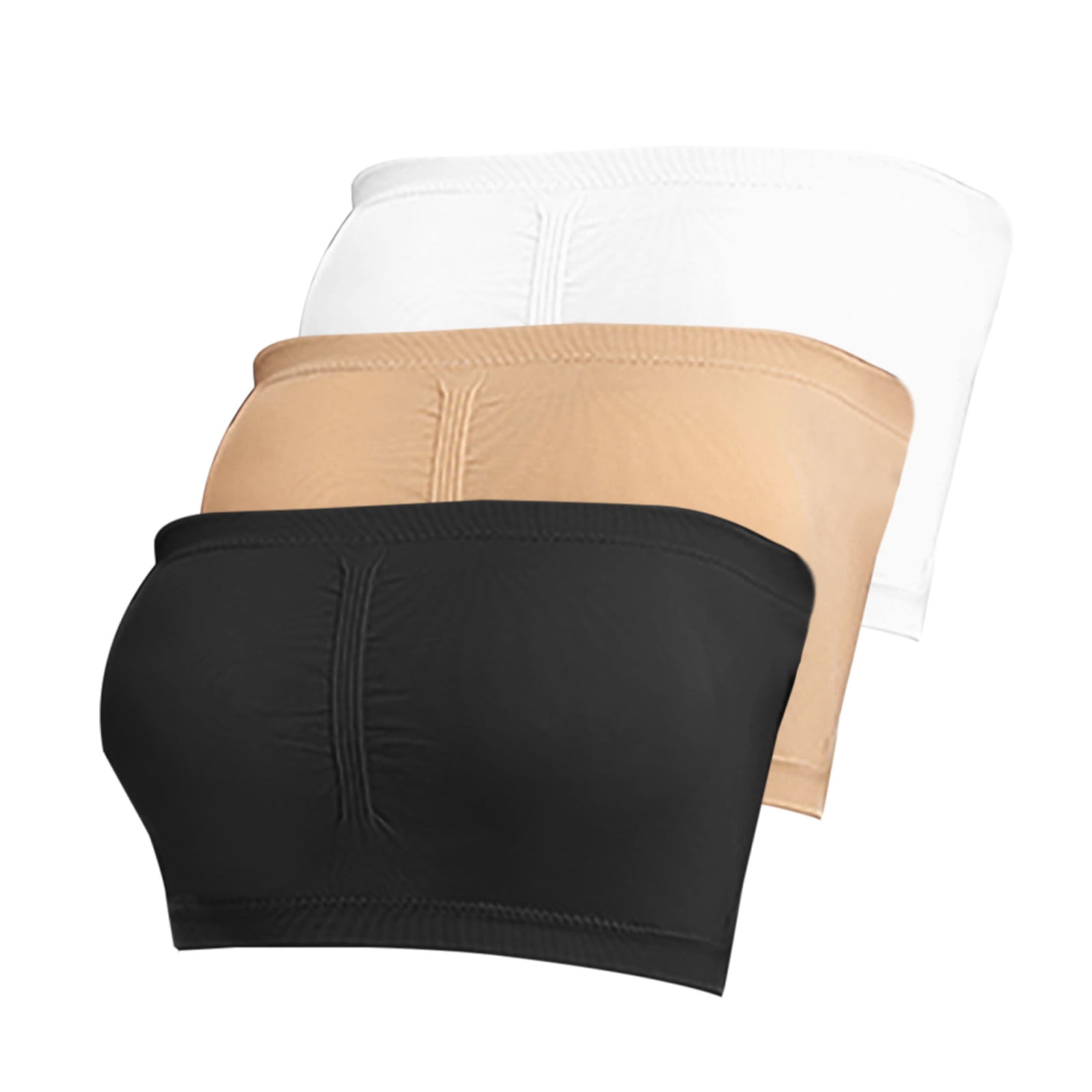 OGLCCG 2 Pack Strapless Bra for Women Bandeau Bra Plus Size Wireless Padded  Push Up Bras Seamless Tube Top Bralette for Everyday Wear