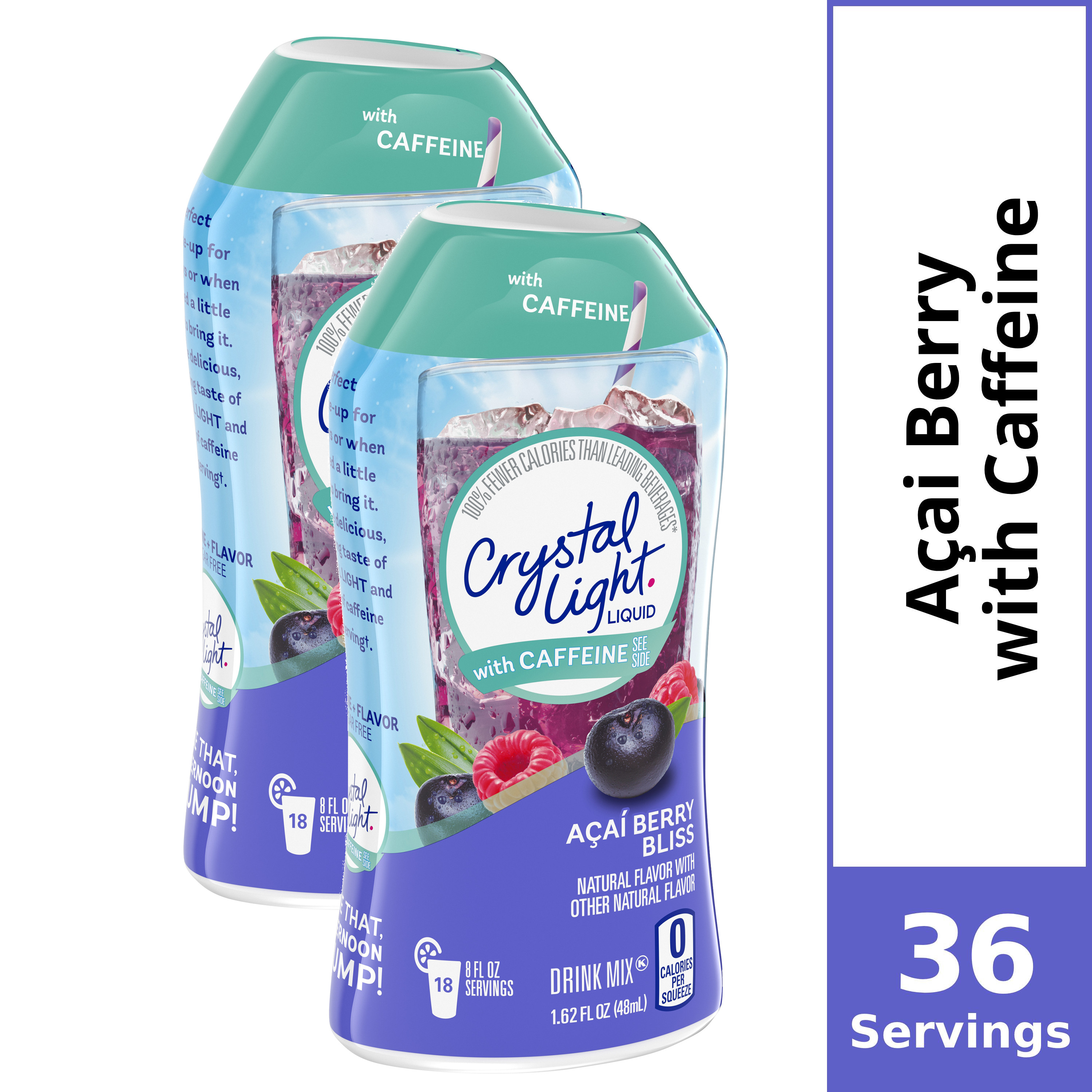 (2 Pack) Crystal Light Acai Berry Bliss Sugar Free, Caffeinated Liquid Water Enhancer, 1.62 fl