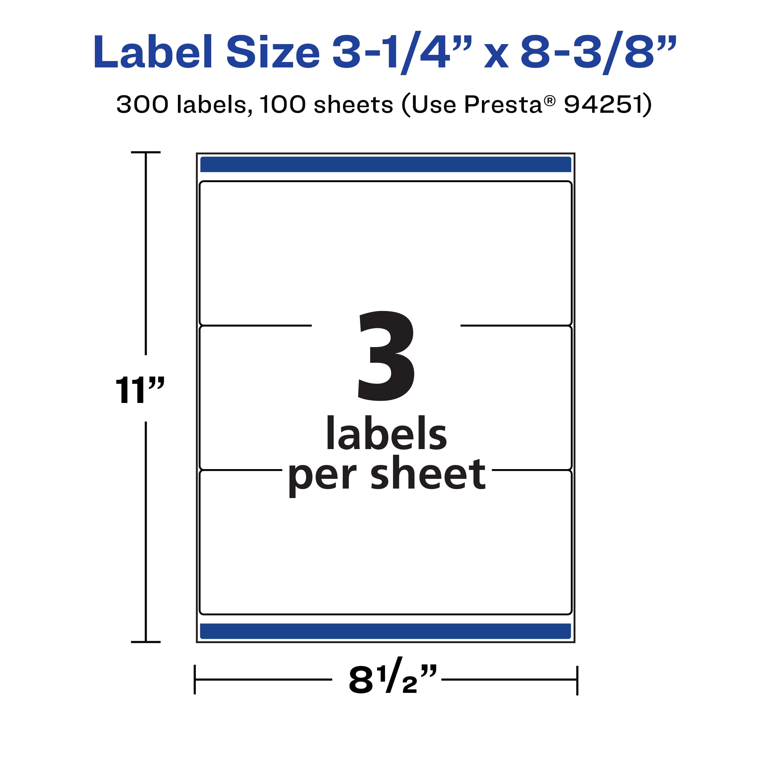 Avery 3-1/4" x 8-3/8" Waterproof Rectangle Labels, 300 Labels