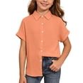 thumbnail image 2 of Girls Button Down Shirt Short Sleeve Collared Plain Casual Lightweight Dress Shirts (5-16y), 2 of 5