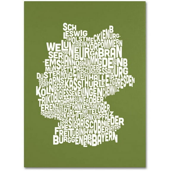 Trademark Art 'OLIVE-Germany Regions Map' Canvas Art by Michael Tompsett