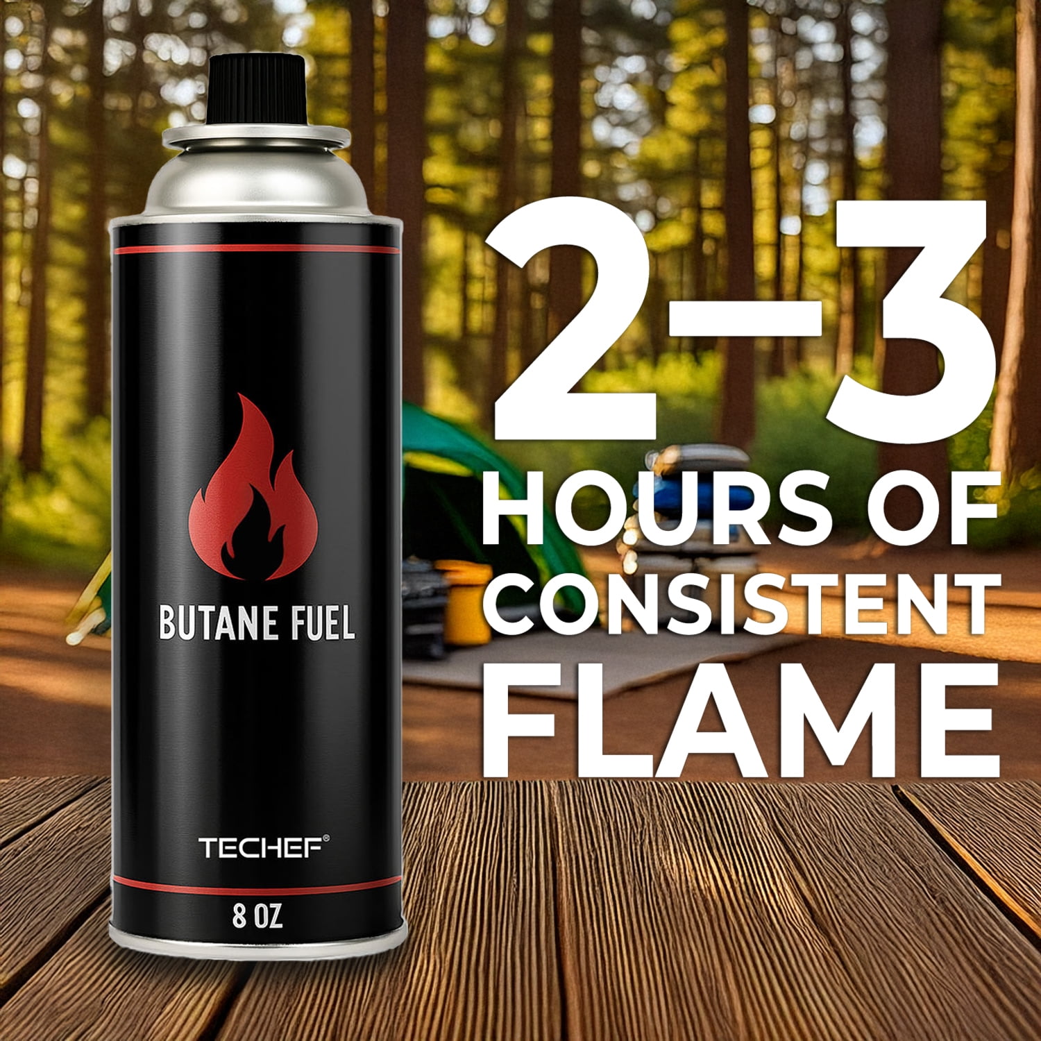 TECHEF 12 Pack x 8oz Butane Fuel Canisters Cylinders for Portable Gas Stove Camping Stoves, Gas Burners, UL Listed - DUAL Safety System (12 Pack)