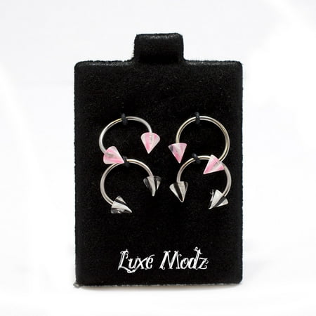 Gauge Spike Circular Barbells - Horseshoe Ring 4pc Circular Barbell Pink & Black Stripe Spike 18G Nose Lip Ear