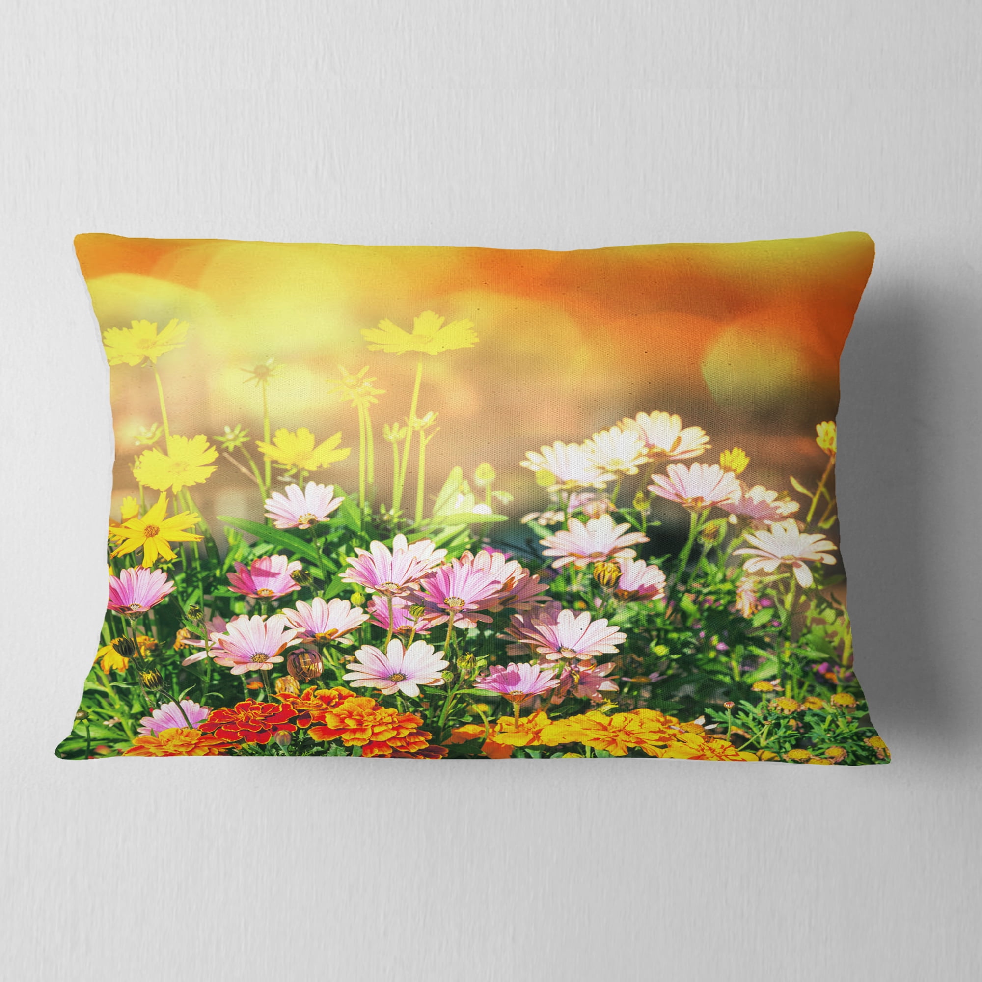 Designart Lovely Multi Color Little Flowers - Floral Throw Pillow - 12x20