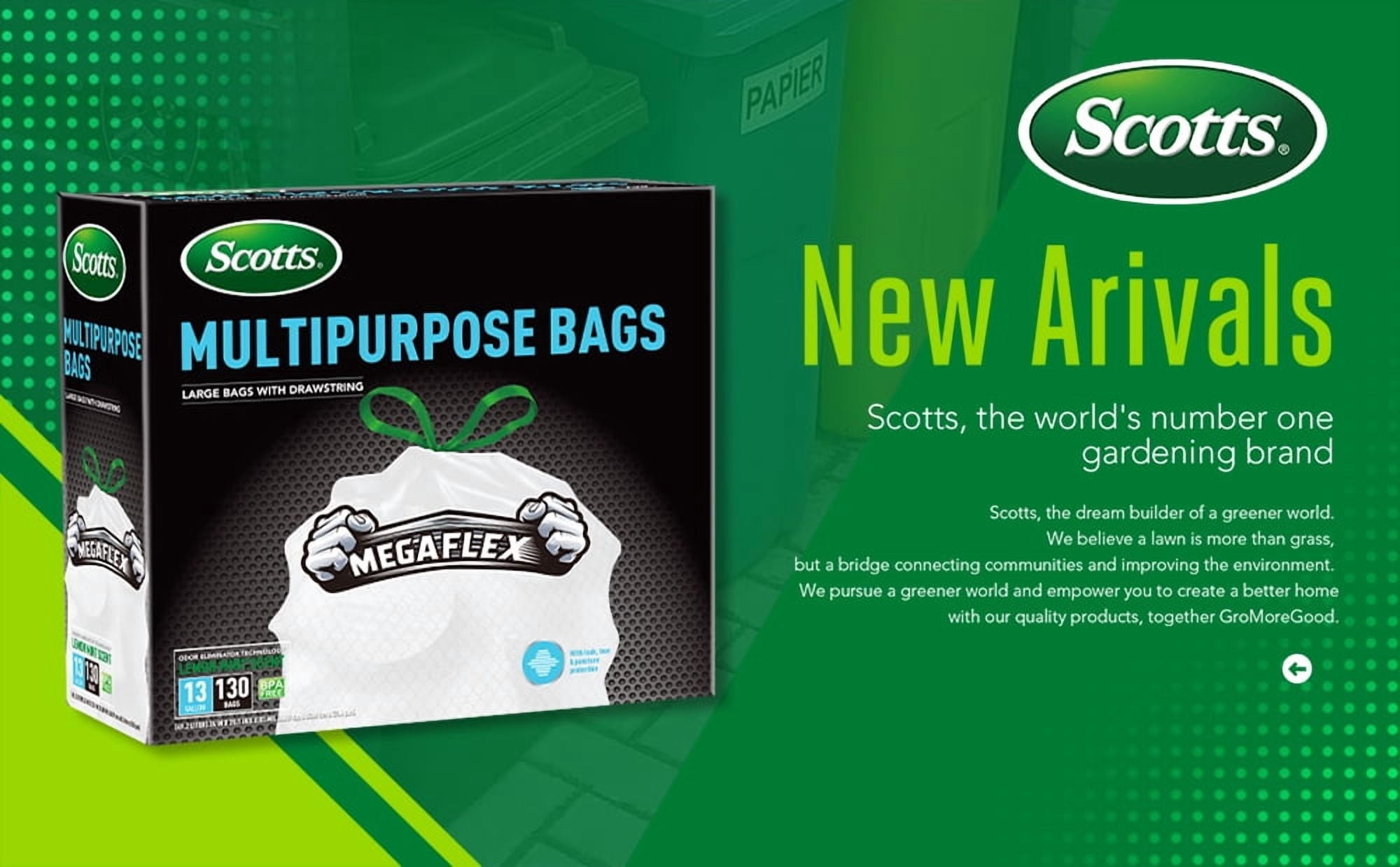 Scotts 13 Gallon Kitchen Trash Bags, Drawstring, White Tall Garbage Bags, Lemon Scented, 130 Count