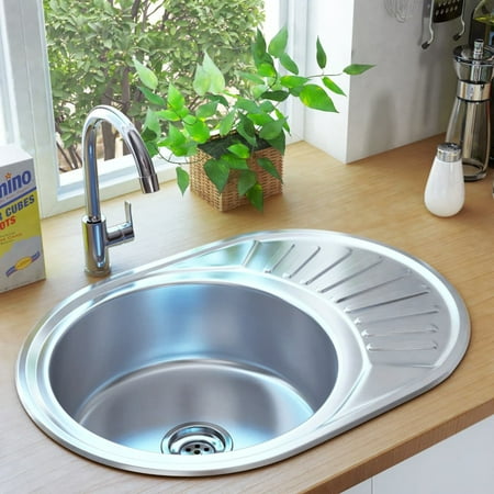 

Tomshine Kitchen Sink with Strainer and Trap Oval Stainless Steel