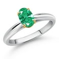 thumbnail image 2 of Gem Stone King 10K White and Yellow Gold Green Zirconia Solitaire Engagement Ring for Women (0.76 Cttw, Oval 7X5MM, Gemstone Birthstone, Size 5), 2 of 4