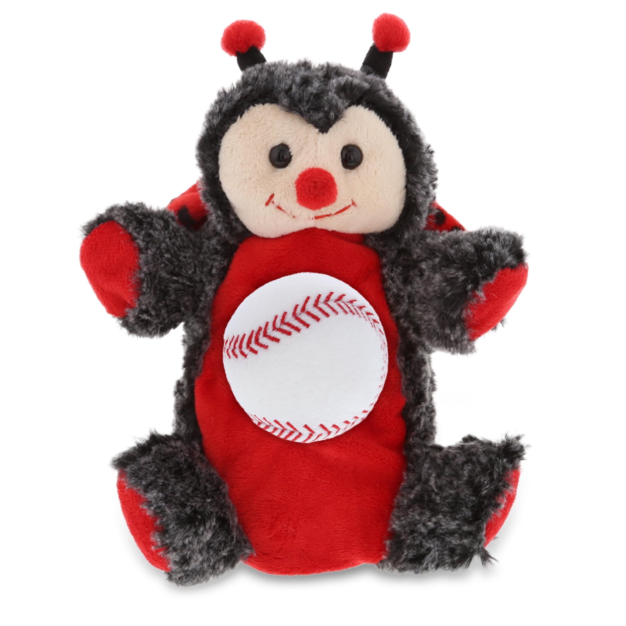 DolliBu Ladybug Stuffed Animal with Baseball Plush Hand Puppet - Soft and Huggable Ladybug Gift, Cute Insect Animal Puppet with Plush Baseball Toy for Kids, Adults – 8 Inches