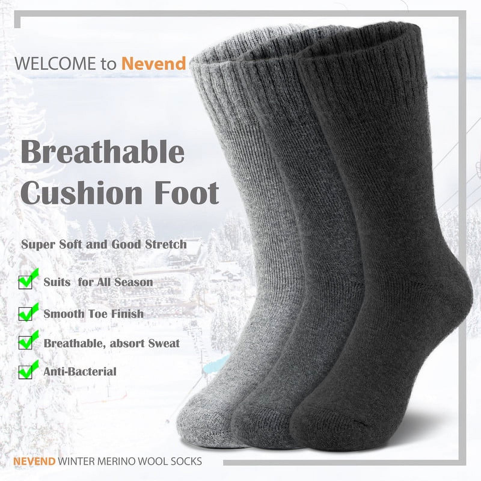 NevEND Men's Merino Wool Thermal Boot Socks 6-Pack photo 6