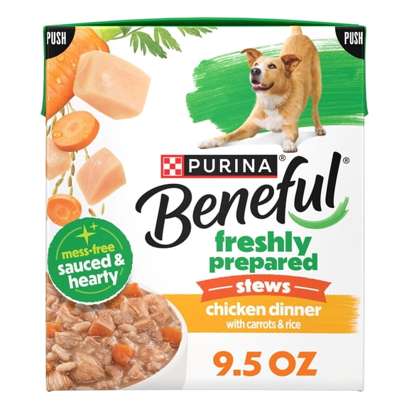 Purina Beneful Freshly Prepared Stews Chicken Dinner with Carrots and Rice Wet Dog Food Wet Dog Food in Gravy, 9.5 oz.