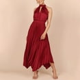 thumbnail image 6 of ClodeEU Women's Halter Neck Fitted Waist Maxi Dress ,Sleeveless Solid Color Pleated Casual Long Dress Red,Womens Plus L, 6 of 6