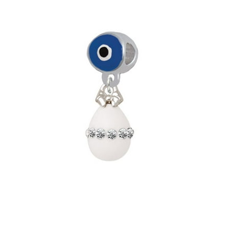 White Easter Egg with Clear Crystal Band - Blue Evil Eye Charm Bead