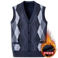 thumbnail image 2 of Men's Knit V-Neck Cardigan Waistcoat Coat Sweater Vest Casual Loose Fit Warm Soft Waffle Knit Loungewear Travel Office Modern Fashion Essential | AESTIVO,Dark Blue L, 2 of 9