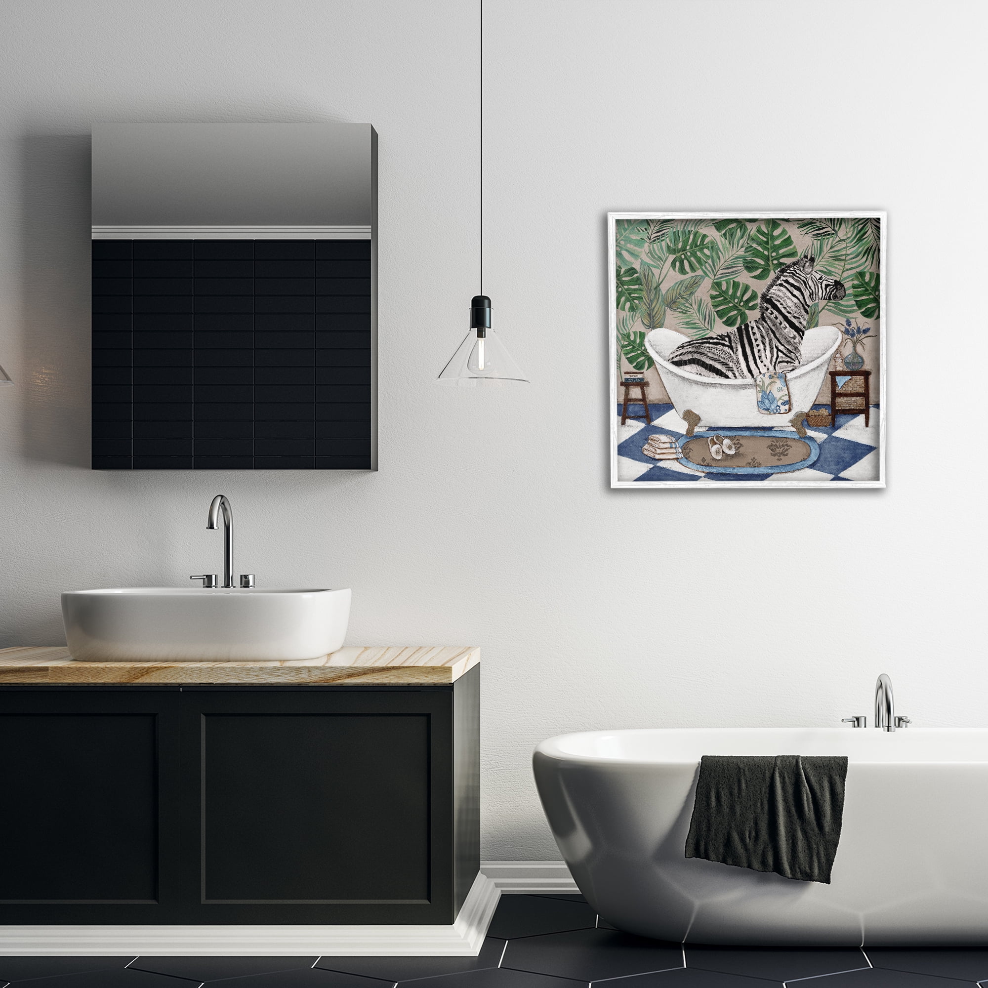 Stupell Industries Zebra in Tropical Bathtub White Framed Giclee Art, design by Janet Tava