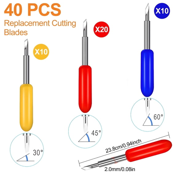ZEPARO 40Pcs Cutting Blades for Maker, Accessory Blades for Explore Air 2, Cutting Blades Replacement Blades with Blade Holder Base for 30, 45, 60 Degree Cutting Machines
