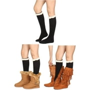 GILBINS 6 Pack Womens Fashion Long Boot Socks Stretchy Over Knee High Stockings with Lace Trim