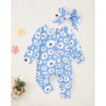 thumbnail image 3 of Mikrdoo Newborn Baby Girl Spring Fall Clothes Set 3 6 9 12 Months Daisy Print Bamboo Zip-up Romper + Bow Headband, 3 of 10