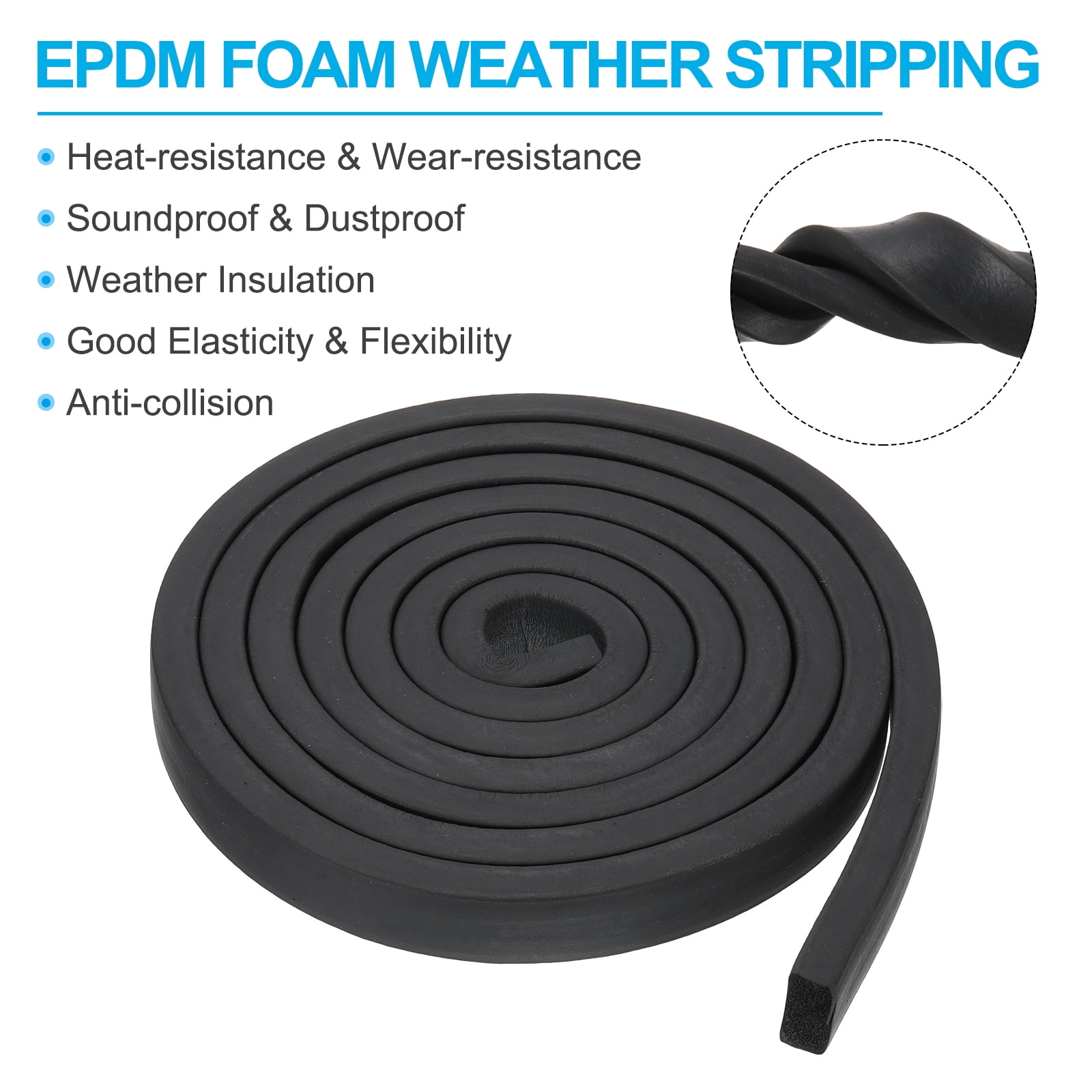 Uxcell 9.8Ft Weather Stripping Door Seal, 1"W x 5/8"T EPDM Rubber Foam Seal Strip
