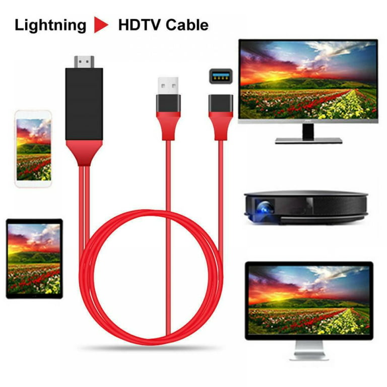 ® Lightning to HDMI cable Convertisseur de streaming vidéo pour iPhone /  iPad / iOS compatible TV intelligente, projecteur, plug and play, coloris