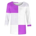 thumbnail image 5 of ZQGJB Fall Womens 3/4 Sleeve Color Block Print Shirts Lightweight Casual Dressy Round Neck Graphic T-Shirts Trendy Athletic Workout Pullover Tops Purple XXXL, 5 of 5