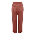 thumbnail image 4 of Womens Capri Pants Fashion Elastic Waist Solid Cotton Linen Casual Pants for Women Rose Gold, 4 of 5