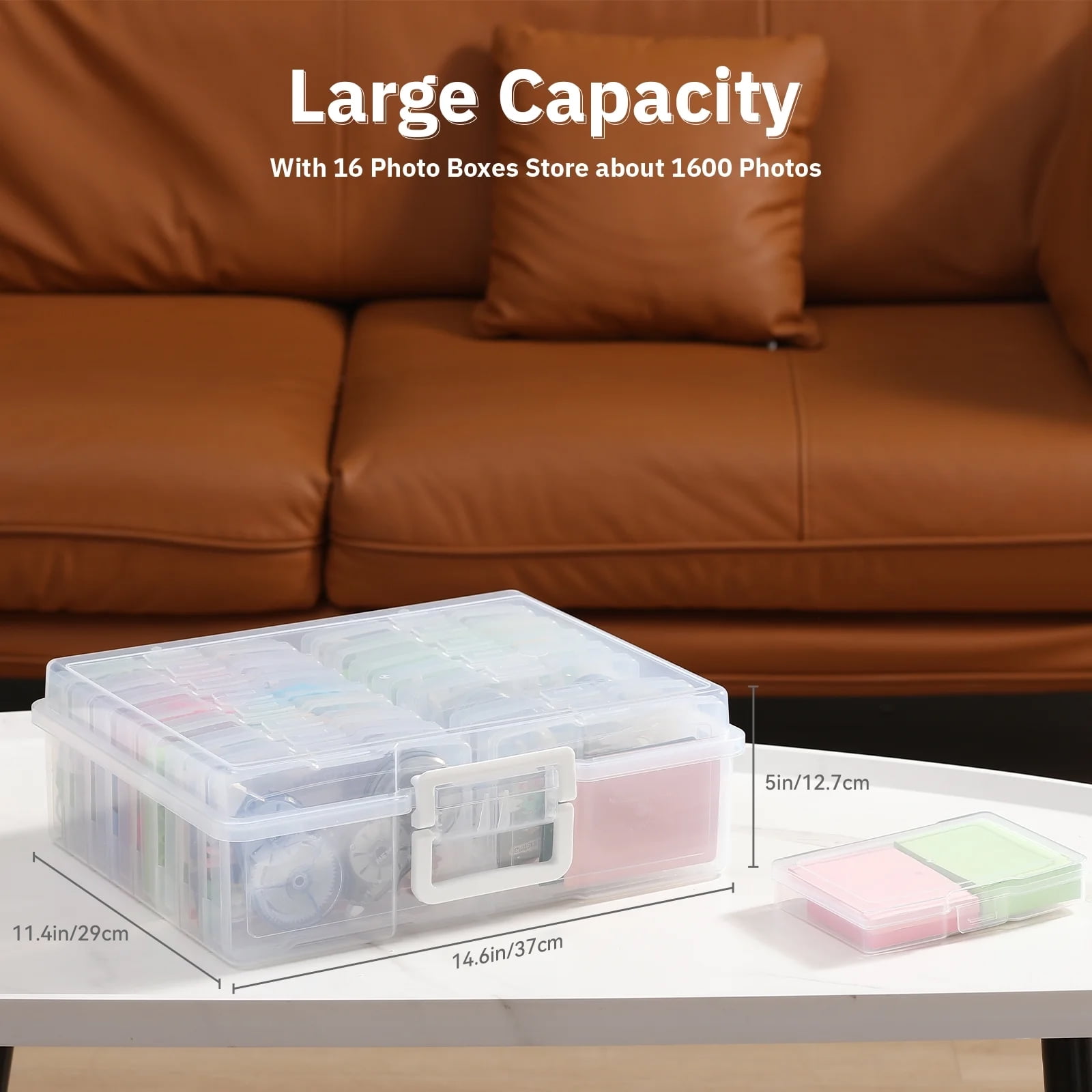 Novelinks 16 Transparent Photo Storage Boxes for 4x6 inch Pictures Photo Box Sticker Organizer,Clear