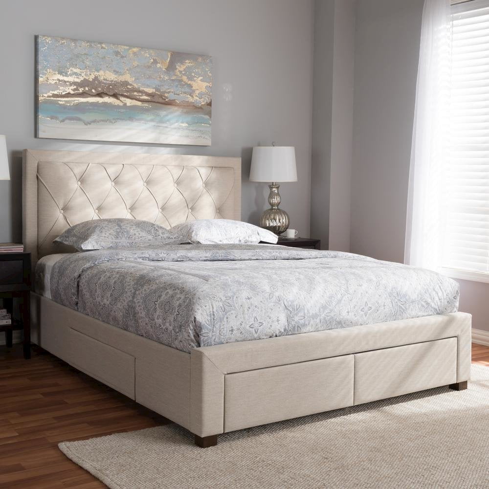 Baxton Studio Aurelie Modern and Contemporary Fabric Upholstered Storage Bed, Multiple Colors, Multiple Sizes