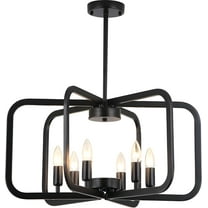 6-Light Black Chandelier,23" Farmhouse Dining Room Light Fixture, Geometric Industrial Metal Hang Lighting Over Table, Large Pendant Lights for Kitchen Island, Entryway, Foy