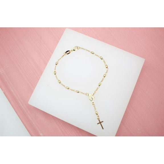 Gold Filled Cross and Virgin Mary Charm Bracelet (I52A)