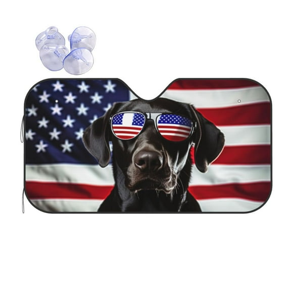 KAKALAD American Flag Black Lab Labrador Dog 01 Universal Windshield Car Sun Shades Accordion Folding Auto Aluminum Sunshade 51"x 27.5"