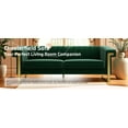 thumbnail image 3 of Newest Mid-Century Retro Green Velvet Sofa 3-Seater - Chesterfield Channel Tufted Design with Gold Metal Legs, Living Room Centerpiece, 3 of 16